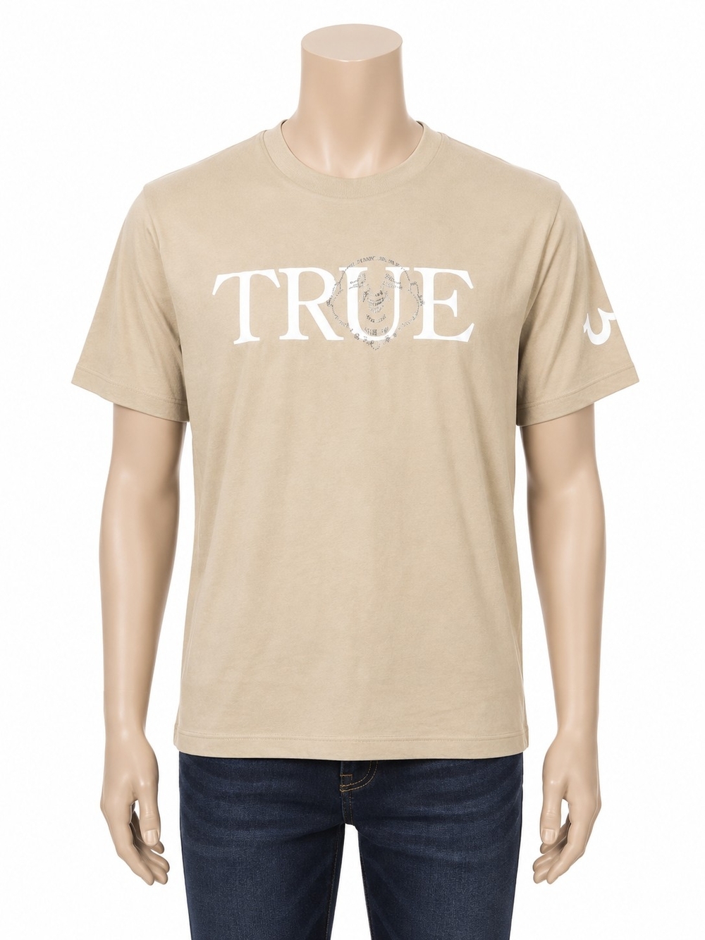 True Religion Beige Logo Short Sleeve Tee